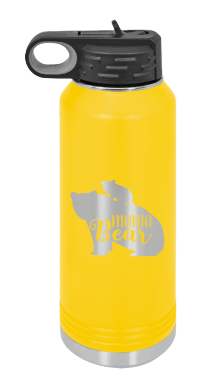  Mama Bear With Cub - 32oz Water Bottle Laser Engraved- Yellow
