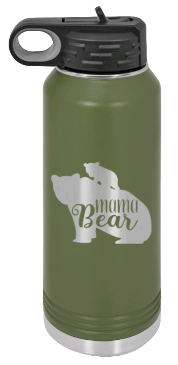  Mama Bear With Cub - 32oz Water Bottle Laser Engraved- Olive