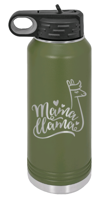  Mama Llama - 32oz Water Bottle Laser Engraved- Olive