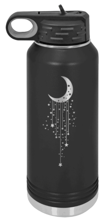 Moon & Stars - 32oz Water Bottle Laser Engraved- Black