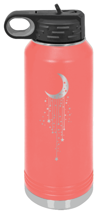 Moon & Stars - 32oz Water Bottle Laser Engraved- Coral