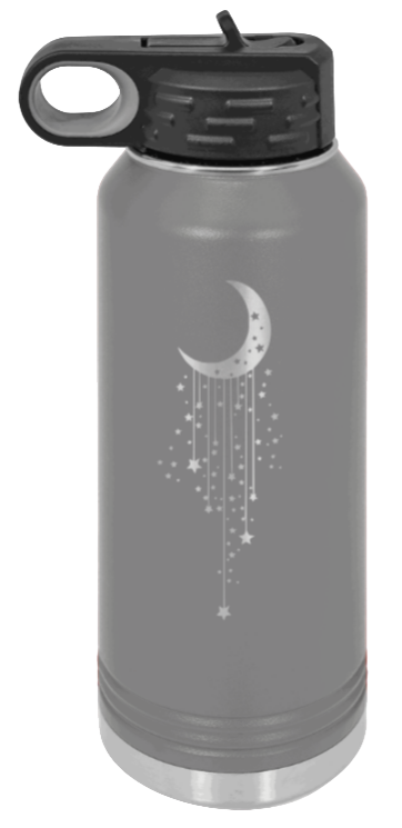 Moon & Stars - 32oz Water Bottle Laser Engraved- Dark Grey