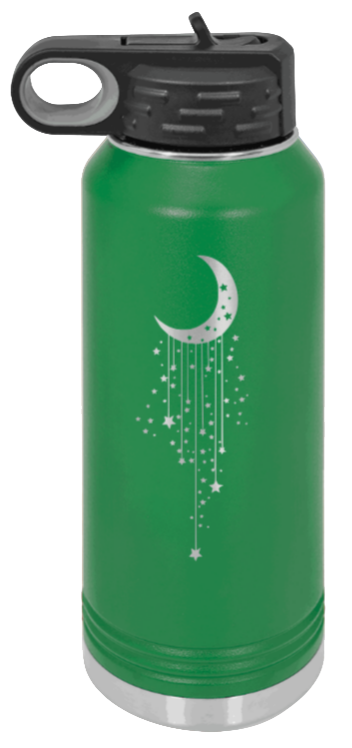 Moon & Stars - 32oz Water Bottle Laser Engraved- Green