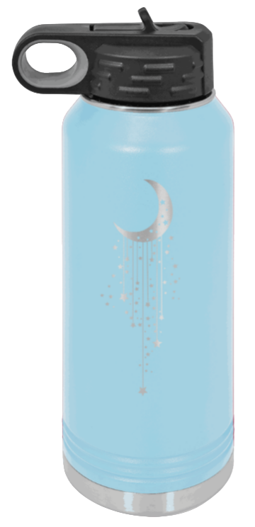 Moon & Stars - 32oz Water Bottle Laser Engraved- Light Blue