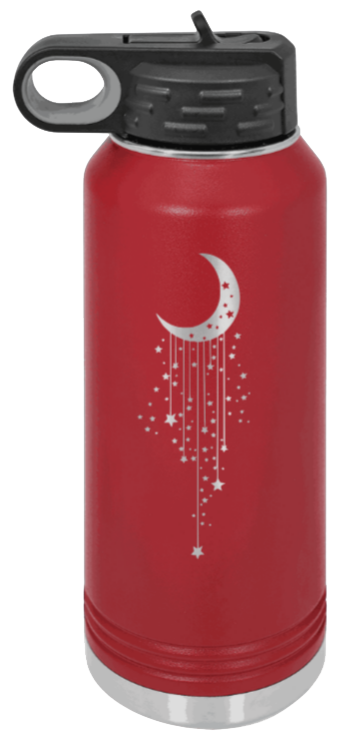 Moon & Stars - 32oz Water Bottle Laser Engraved- Maroon