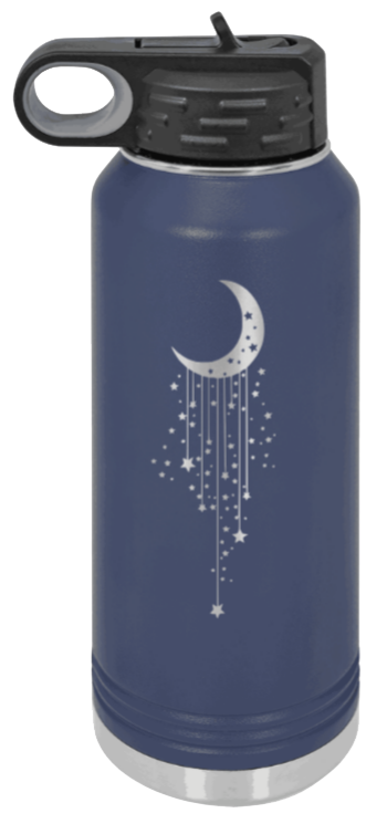 Moon & Stars - 32oz Water Bottle Laser Engraved- Navy