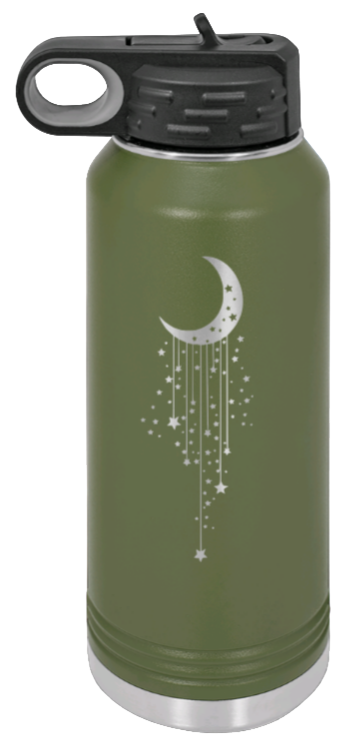 Moon & Stars - 32oz Water Bottle Laser Engraved- Olive