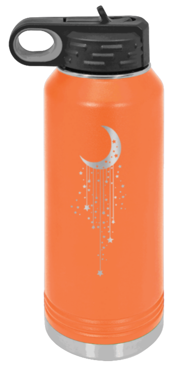 Moon & Stars - 32oz Water Bottle Laser Engraved- Orange