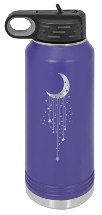 Moon & Stars - 32oz Water Bottle Laser Engraved- Purple