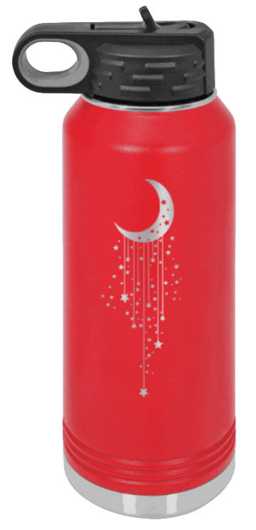 Moon & Stars - 32oz Water Bottle Laser Engraved- Red