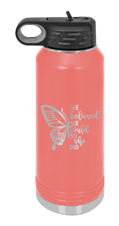 She Believed She Could So She Did - 32oz Water Bottle Laser Engraved,, - Coral