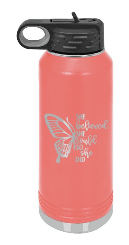 She Believed She Could So She Did - 32oz Water Bottle Laser Engraved,, - Coral