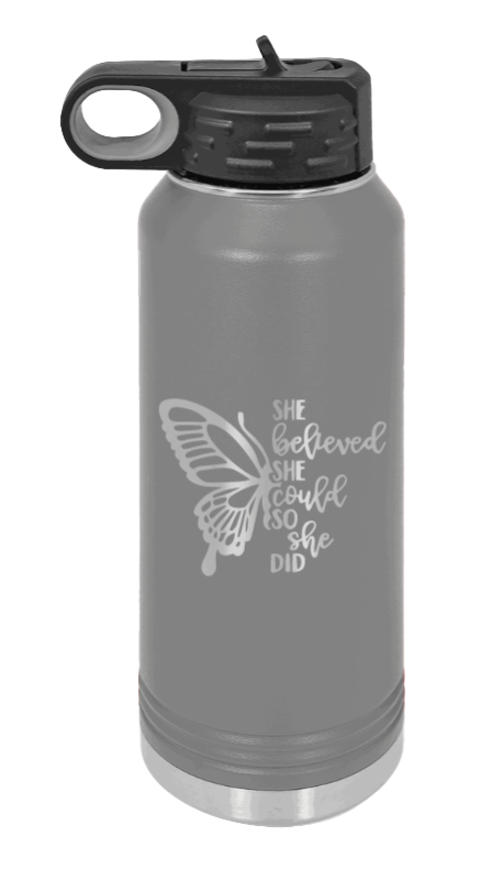 She Believed She Could So She Did - 32oz Water Bottle Laser Engraved,, - Dark Grey