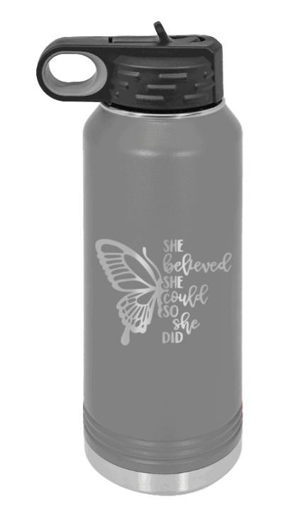 She Believed She Could So She Did - 32oz Water Bottle Laser Engraved,, - Dark Grey