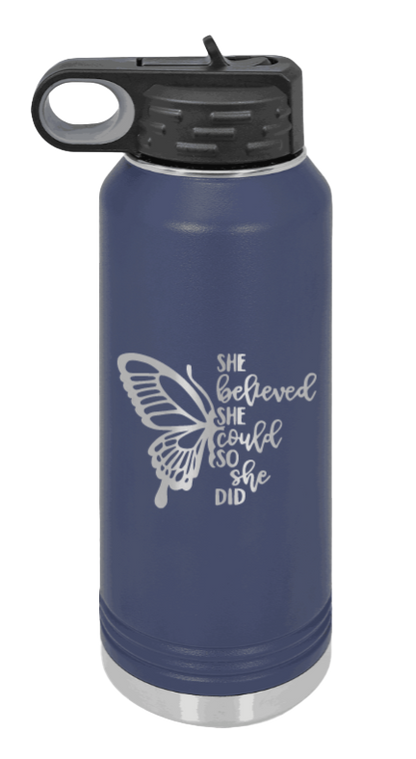 She Believed She Could So She Did - 32oz Water Bottle Laser Engraved,, - Navy