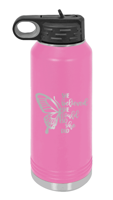 She Believed She Could So She Did - 32oz Water Bottle Laser Engraved,, - Pink