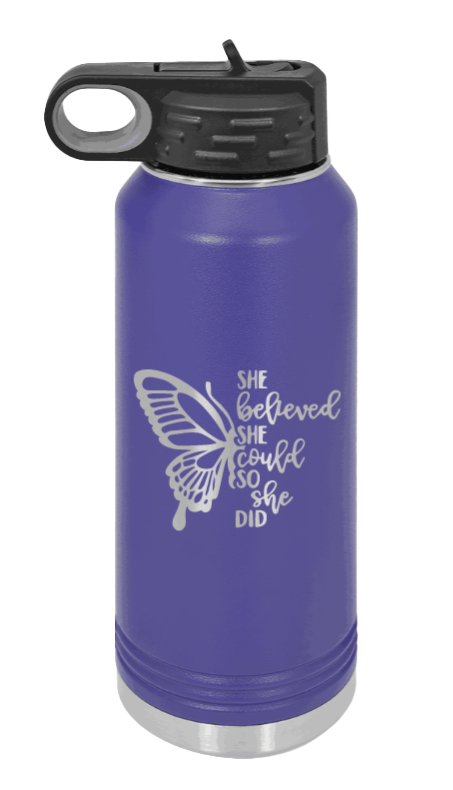 She Believed She Could So She Did - 32oz Water Bottle Laser Engraved,, - Purple