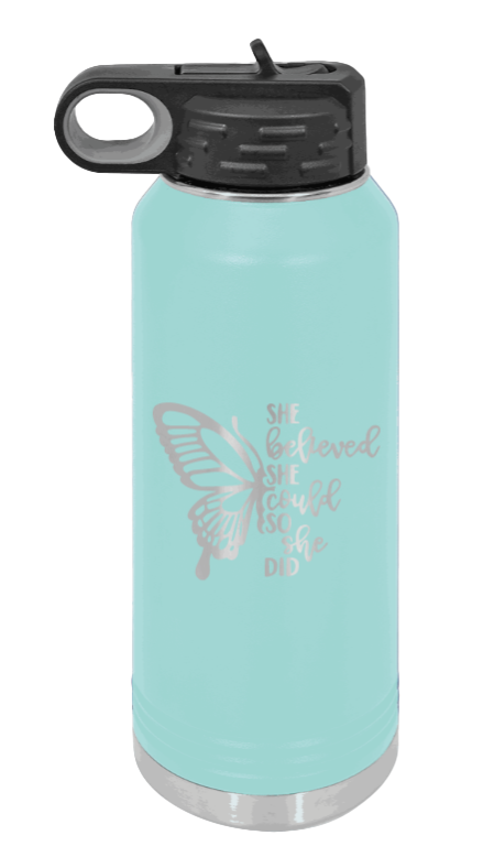 She Believed She Could So She Did - 32oz Water Bottle Laser Engraved,, - Teal