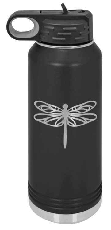 Dragonfly - 32oz Water Bottle Laser Engraved- Black