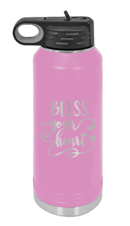 Bless Your Heart - 32oz Water Bottle Laser Engraved- Light Purple