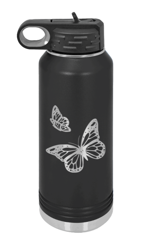 Butterflies - 32oz Water Bottle Laser Engraved- Black