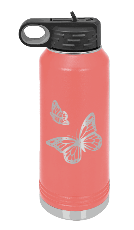 Butterflies - 32oz Water Bottle Laser Engraved- Coral