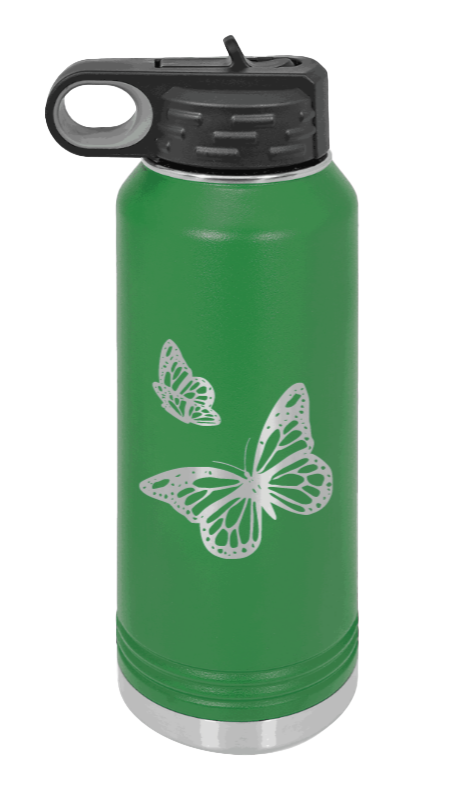 Butterflies - 32oz Water Bottle Laser Engraved- Green