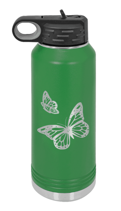Butterflies - 32oz Water Bottle Laser Engraved- Green