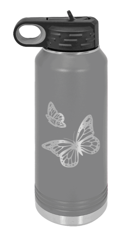 Butterflies - 32oz Water Bottle Laser Engraved- Dark Grey