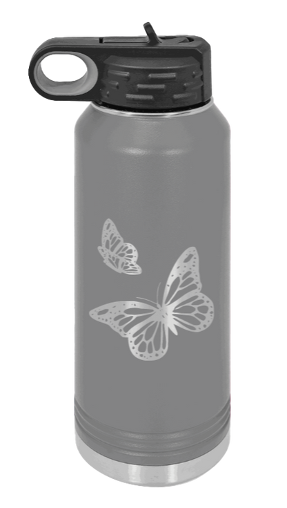 Butterflies - 32oz Water Bottle Laser Engraved- Dark Grey