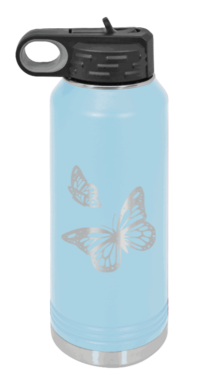 Butterflies - 32oz Water Bottle Laser Engraved- Light Blue