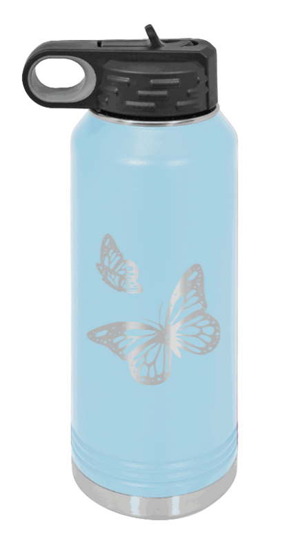 Butterflies - 32oz Water Bottle Laser Engraved- Light Blue