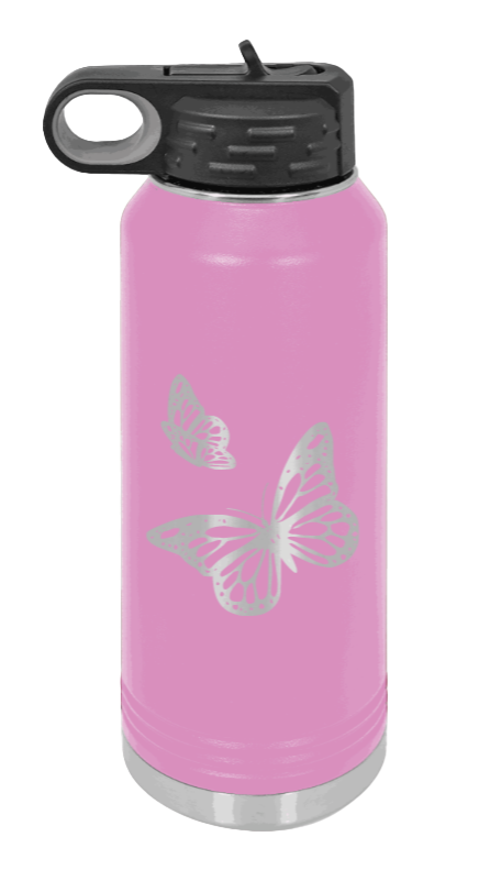 Butterflies - 32oz Water Bottle Laser Engraved- Light Purple