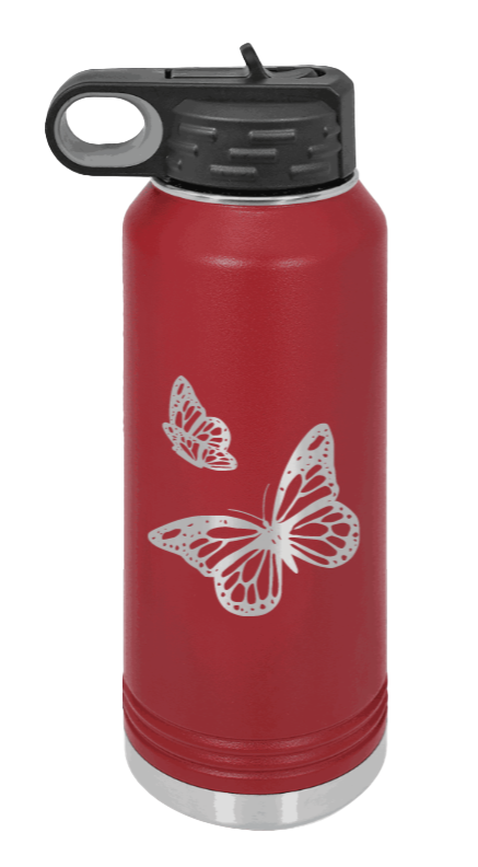 Butterflies - 32oz Water Bottle Laser Engraved- Maroon