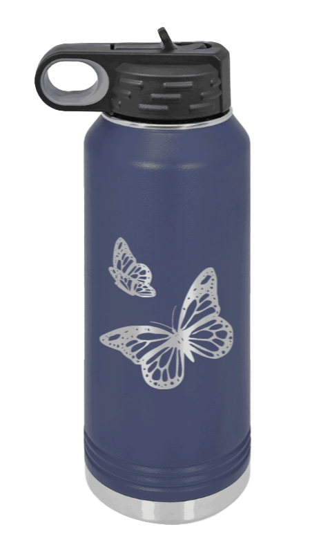 Butterflies - 32oz Water Bottle Laser Engraved- Navy