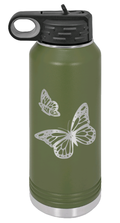 Butterflies - 32oz Water Bottle Laser Engraved- Olive