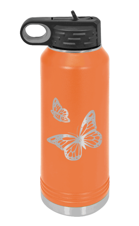 Butterflies - 32oz Water Bottle Laser Engraved- Orange