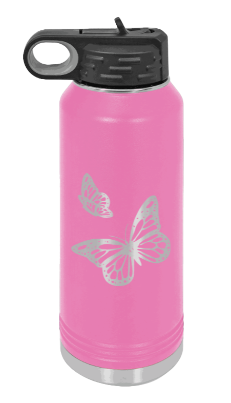 Butterflies - 32oz Water Bottle Laser Engraved- Pink