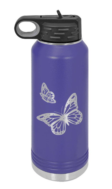 Butterflies - 32oz Water Bottle Laser Engraved- Purple