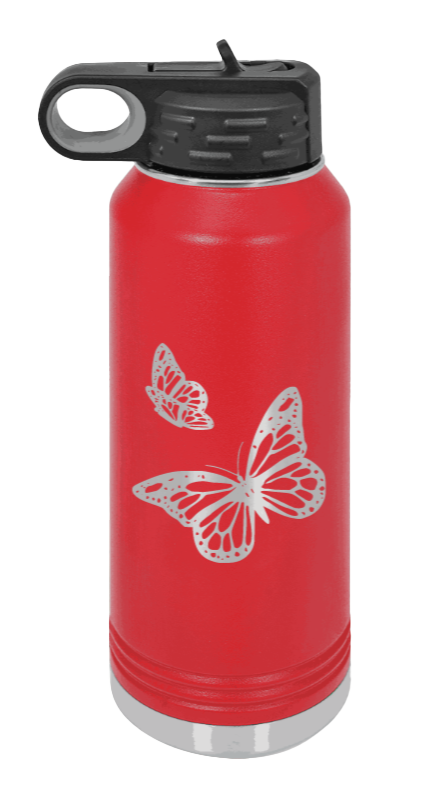 Butterflies - 32oz Water Bottle Laser Engraved- Red