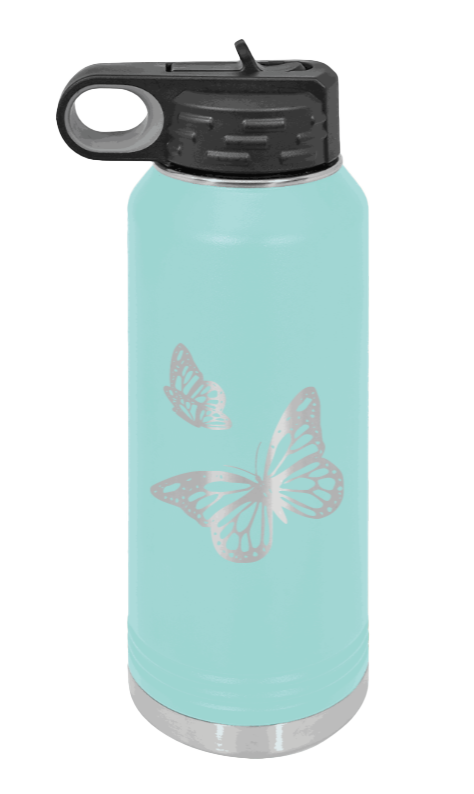 Butterflies - 32oz Water Bottle Laser Engraved- Teal