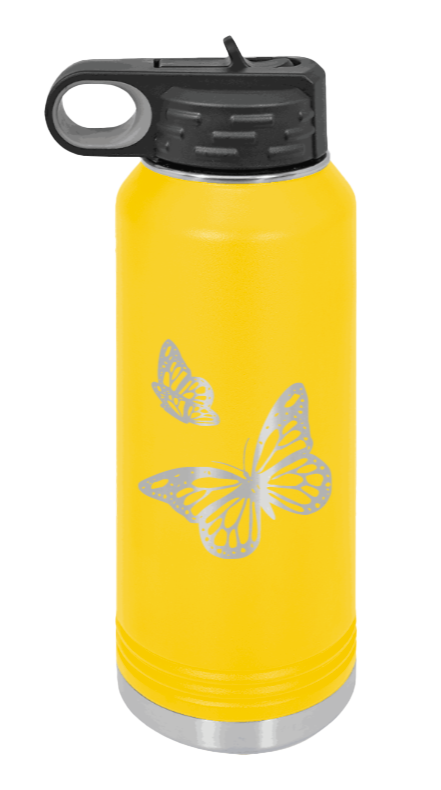 Butterflies - 32oz Water Bottle Laser Engraved- Yellow