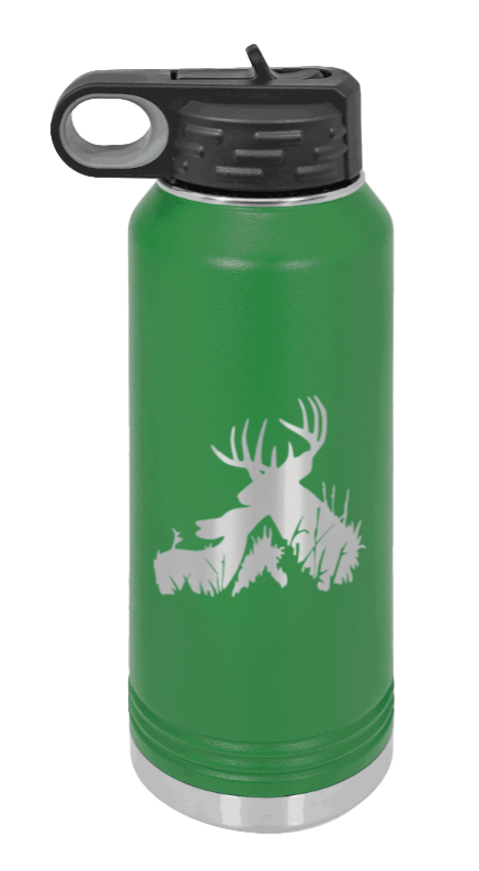 Buck & Doe - 32oz Water Bottle Laser Engraved- Green