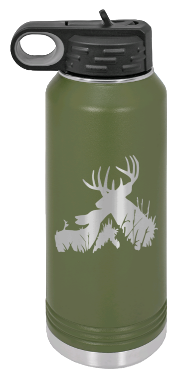 Buck & Doe - 32oz Water Bottle Laser Engraved- Olive