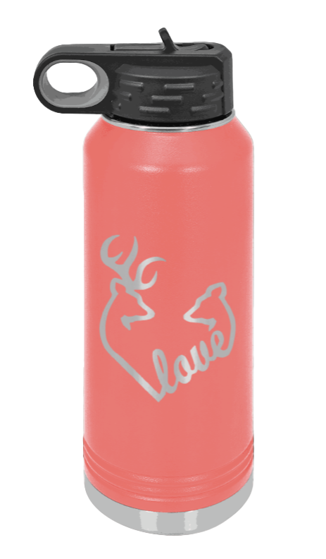 Buck Doe Love - 32oz Water Bottle Laser Engraved- Coral