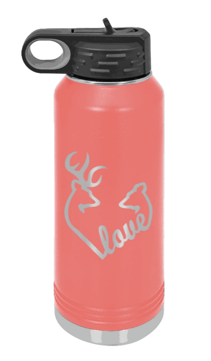 Buck Doe Love - 32oz Water Bottle Laser Engraved- Coral