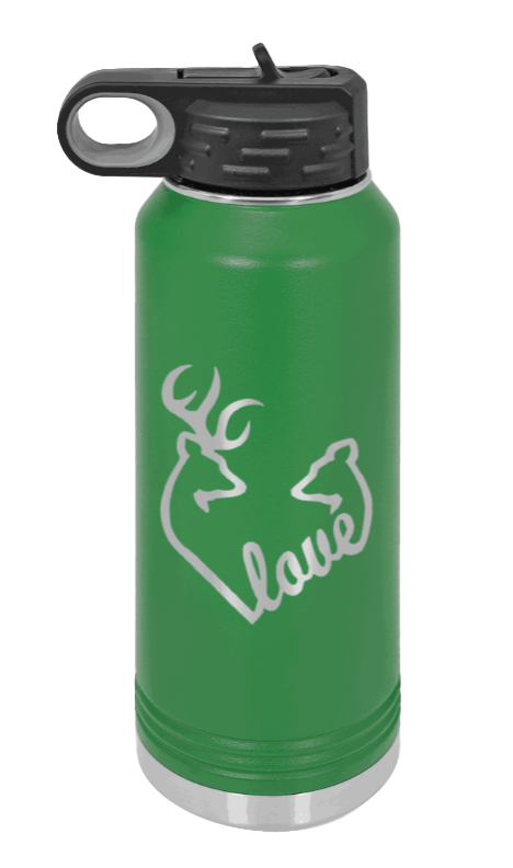 Buck Doe Love - 32oz Water Bottle Laser Engraved- Green