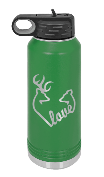 Buck Doe Love - 32oz Water Bottle Laser Engraved- Green