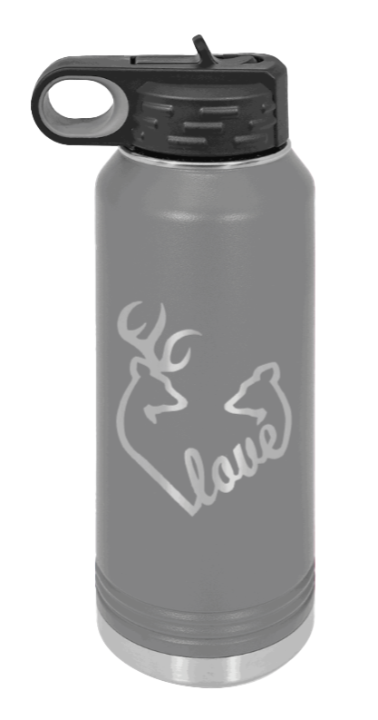 Buck Doe Love - 32oz Water Bottle Laser Engraved- Dark Grey