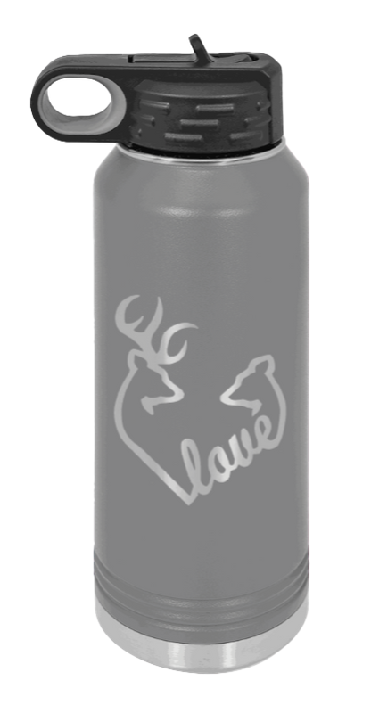 Buck Doe Love - 32oz Water Bottle Laser Engraved- Dark Grey